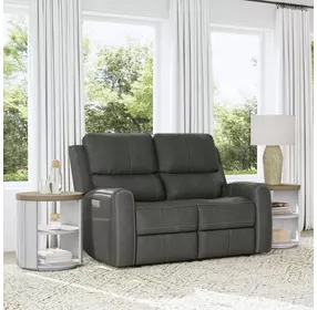 Linden Gray Leather 64" Power Reclining Loveseat With Power Headrest And Lumbar