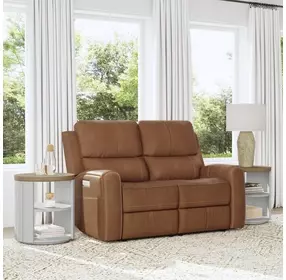 Linden Brown Leather 64" Power Reclining Loveseat With Power Headrest And Lumbar