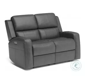 Linden Gray Leather Power Reclining Loveseat With Power Headrest And Lumbar