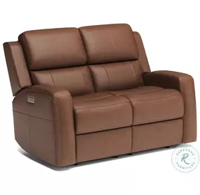 Linden Brown Leather Power Reclining Loveseat With Power Headrest And Lumbar