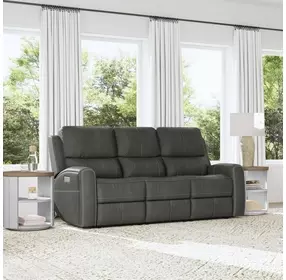Linden Gray Leather 87" Power Reclining Sofa With Power Headrest And Lumbar
