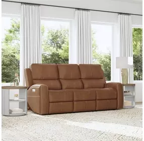 Linden Brown Leather 87" Power Reclining Sofa With Power Headrest And Lumbar