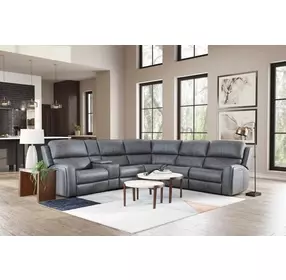 Linden Charcoal Leather 6 Piece Modular Zero Gravity Power Reclining Sectional with Power Lumbar and USB Charging