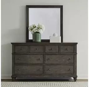 Twin Lakes Gray 6 Drawer Dresser and Square Mirror