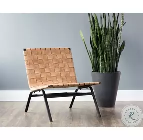 Taurian Light Tan Leather Black Lounge Chair