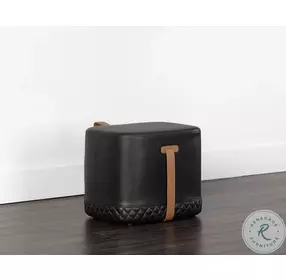 Axio Napa Black and Cognac Faux Leather Ottoman