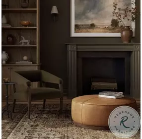 Sinclair Buttrscotch Leather Large Round Ottoman