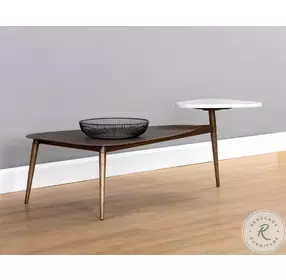 Tuner Antique Brass White Coffee Table