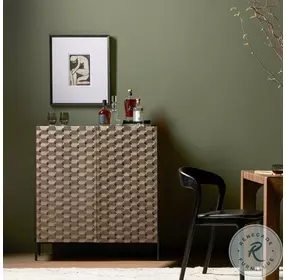 Raffael Carved Stonewash Grey Mango 2 Door Bar Cabinet