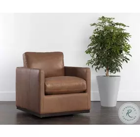 Portman Marseille Camel Leather Swivel Lounge Chair