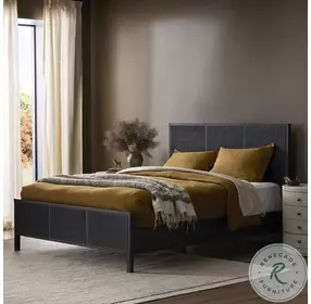 Sydney Black Wash and Black Cane Queen Upholstered Bed