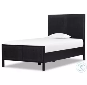 Sydney Black Wash and Black Cane Twin Upholstered Bed