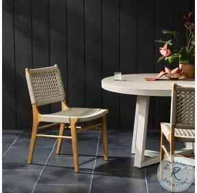 Delmar Natural Teak and Ivory Rope Outdoor Dining Chair
