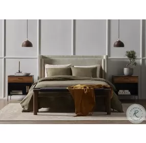 Dobson Perin Oatmeal Fabric Performance Fabric Queen Upholstered Panel Bed