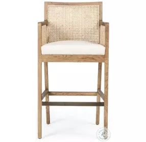 Antonia Savile Flax And Solid Parawood Performance Fabric Bar Stool