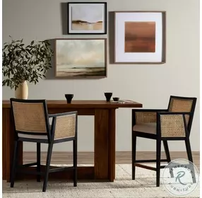 Antonia Savile Flax And Brushed Ebony Performance Fabric Arm Counter Height Stool