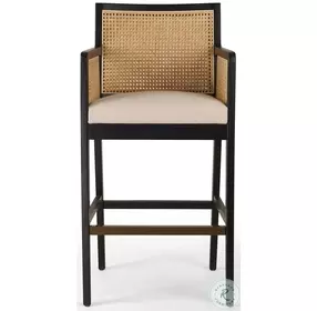 Antonia Savile Flax And Brushed Ebony Performance Fabric Bar Stool