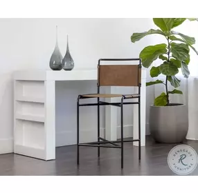 Corrigan Vintage Cognac Leather Counter Height Stool