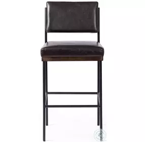 Benton Sonoma Black Leather Counter Height Stool