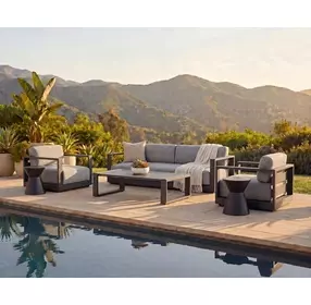 Tavira Lanikai Salt and Pepper Performance Fabric Upholstered Outdoor Arm Chair