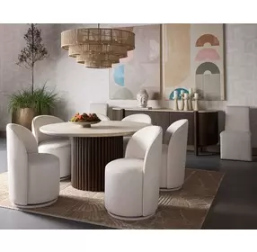 Opaline Effie Linen Upholstered Swivel Dining Chair