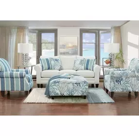 Grande Glacier Blue and Ivory Upholstered Accent Chair