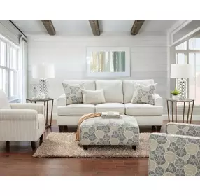 Max Pearl Blue and Beige Performance Fabric Upholstered Square Cocktail Ottoman