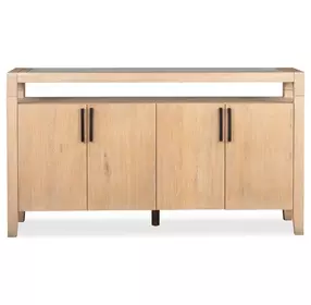 Greenvale Butternut 4 Door Glass Top Sideboard