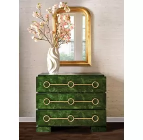 Roderick Matte Emerald Burl Wood 3 Drawer Soft Close Accent Chest