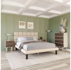 Placid Beige Queen Upholstered Panel Bed