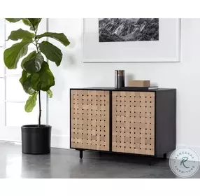 Taurian Matte Black and Light Tan Suede Leather Small Sideboard