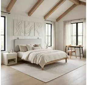Bela Ivory and Brown Queen Upholstered Floating Headboard