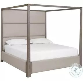 Celestia Zenith Taupe Gray King Upholstered Canopy Bed