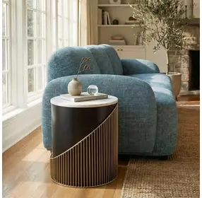 Tova Black and White Round Marble Top Side Table