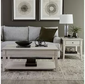 Lake House Weathered White Rectangular End Table