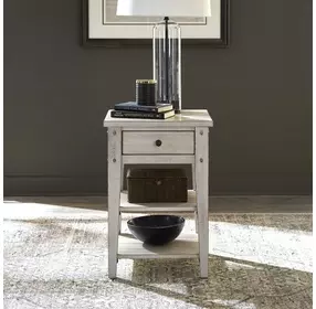 Lake House Weathered White Square Chairside Table
