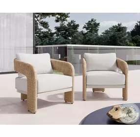Delphi Louis Cream And Natural Performance Fabric Outdoor Lounge Chair
