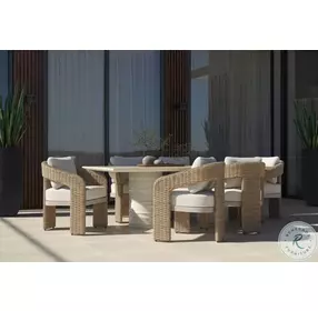 Delphi Louis Cream And Natural Performance Fabric Outdoor Dining Arm Chair