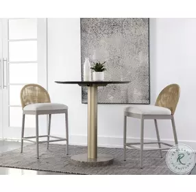 Torrington Louis Cream And Greige Performance Fabric Outdoor Counter Height Stool