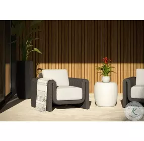 Tibi Louis Cream And Gray Performance Fabric Outdoor Lounge Chair