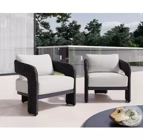Delphi Louis Cream And Black Performance Fabric Outdoor Lounge Chair