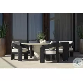 Delphi Louis Cream And Black Performance Fabric Outdoor Dining Arm Chair