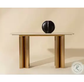 Astara Cream Marble And Antique Brass Console Table