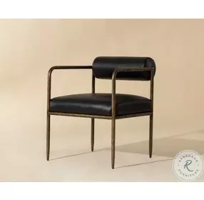 Ajani Charcoal Black Leather Dining Arm Chair