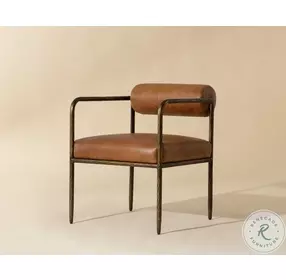 Ajani Tan Leather Dining Arm Chair