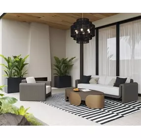 Ravina Louis Cream and Gray Performance Fabric Outdoor 96" Sofa