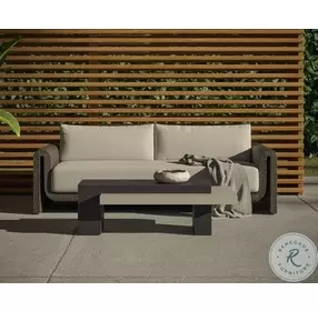 Tibi Louis Cream Performance Fabric Sofa With Gray Wooden Frame