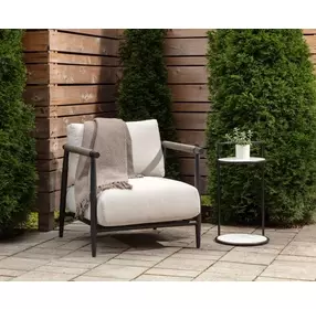 Brielle Palazzo Cream and Black Performance Fabric Upholstered Outdoor Lounge Chair