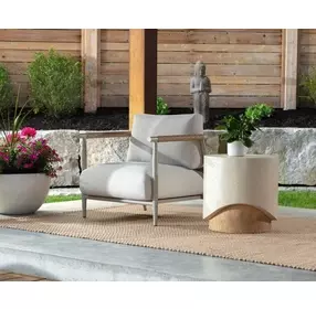 Brielle Palazzo Cream and Greige Performance Fabric Upholstered Outdoor Lounge Chair