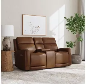 Alister Sedona Brown 71" Triple Power Glider Reclining Loveseat with Console and USB Charging